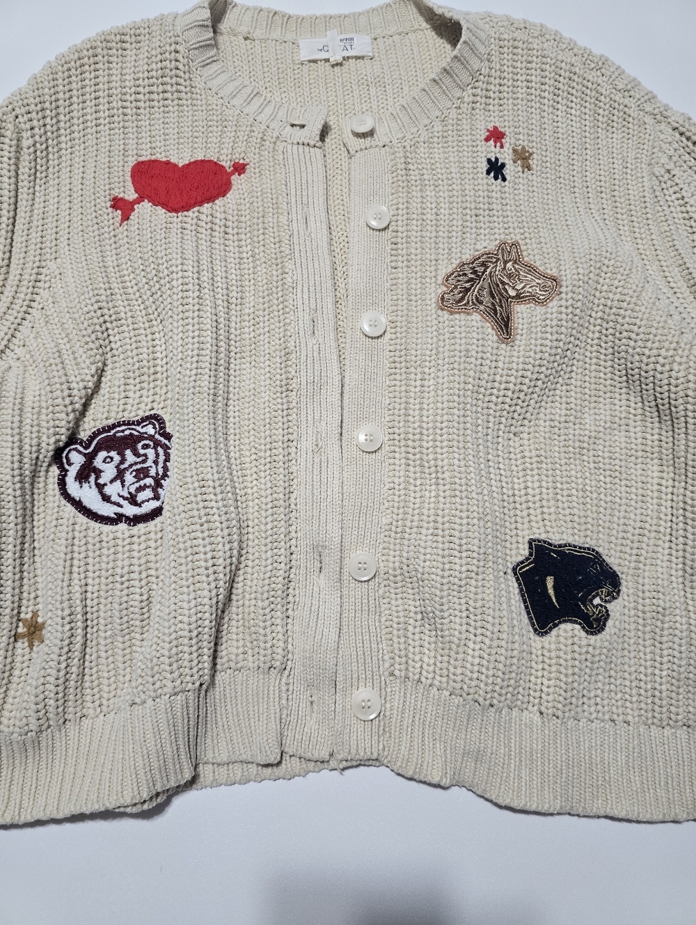 The Great. Collegiate Cardigan Knit Crew Neck Long Sleeve Size L - Picture 4 of 9